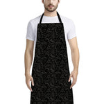 Black And Grey Western Floral Print Bib Apron With Pocket