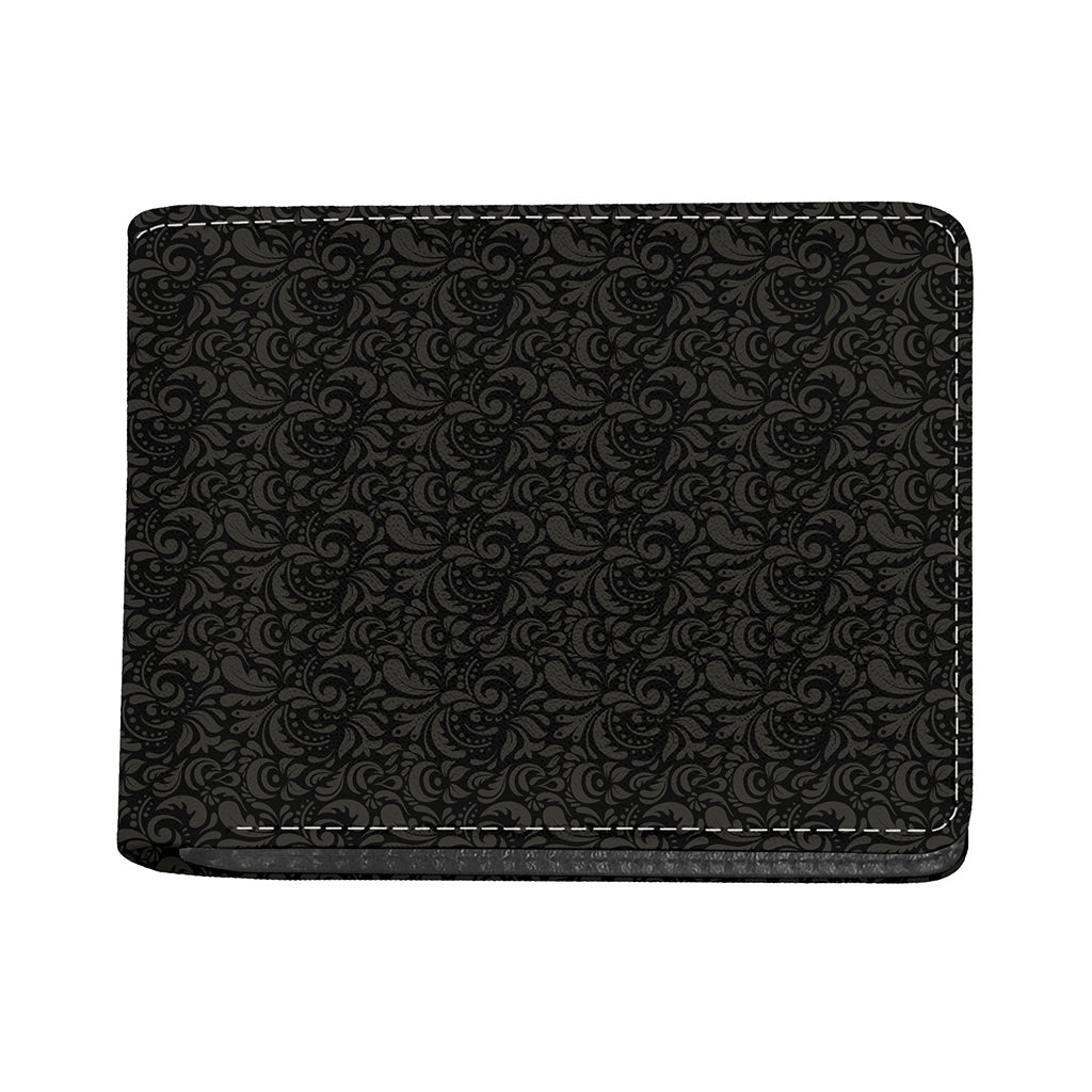 Black And Grey Western Floral Print Bifold Wallet