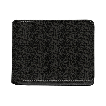 Black And Grey Western Floral Print Bifold Wallet