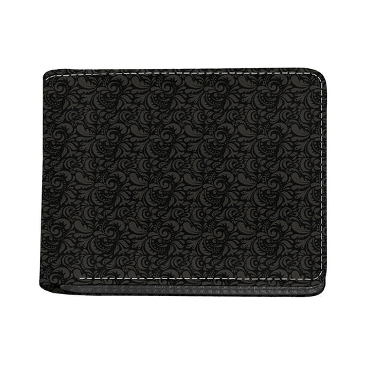 Black And Grey Western Floral Print Bifold Wallet