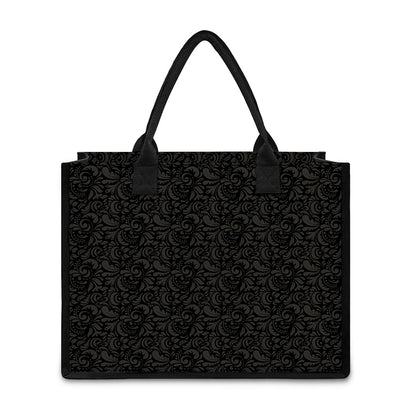 Black And Grey Western Floral Print Canvas Tote Bag
