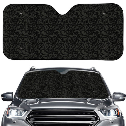 Black And Grey Western Floral Print Car Windshield Sun Shade