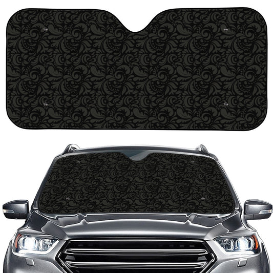 Black And Grey Western Floral Print Car Windshield Sun Shade