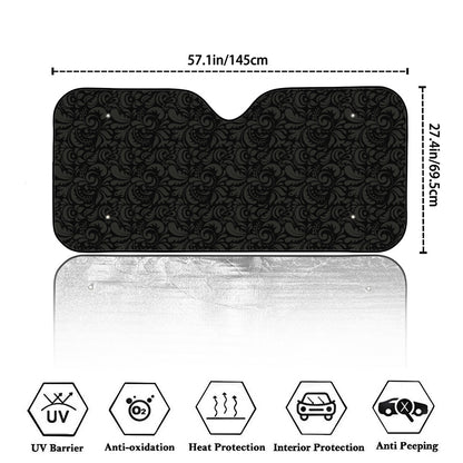 Black And Grey Western Floral Print Car Windshield Sun Shade
