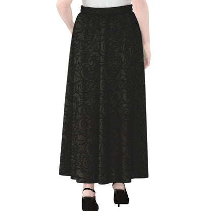 Black And Grey Western Floral Print Chiffon Maxi Skirt