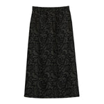 Black And Grey Western Floral Print Cotton Front Slit Maxi Skirt
