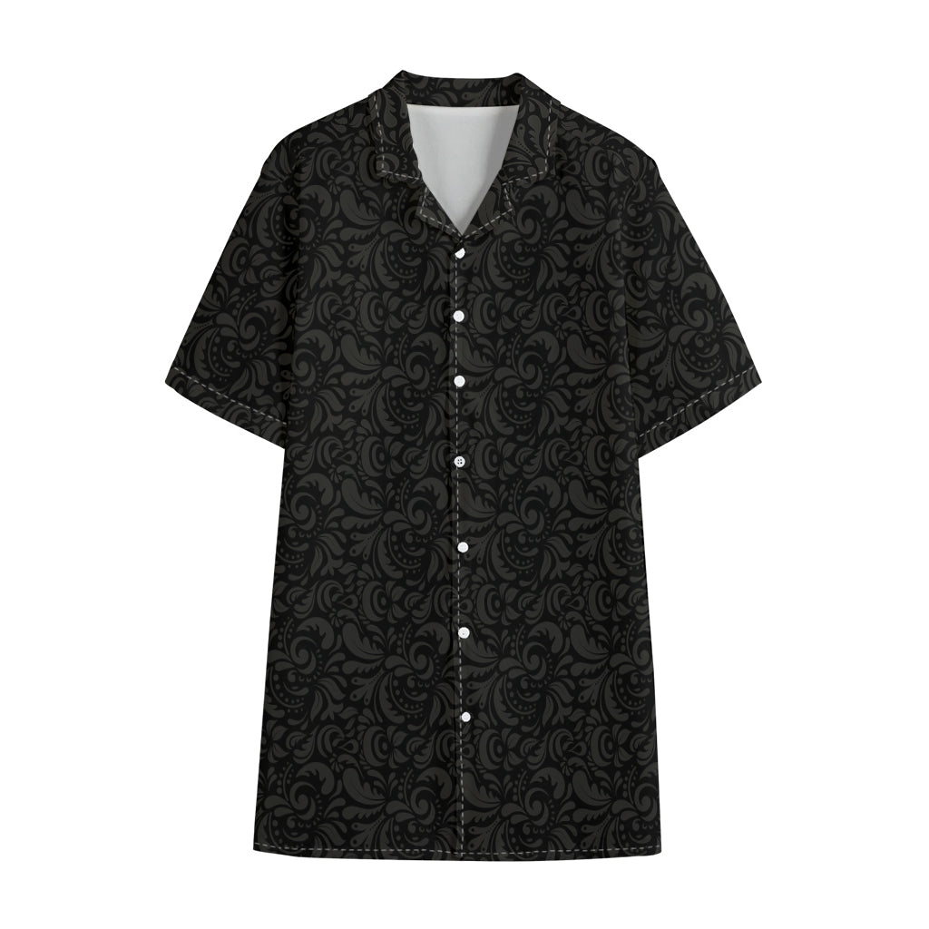 Black And Grey Western Floral Print Cotton Hawaiian Shirt