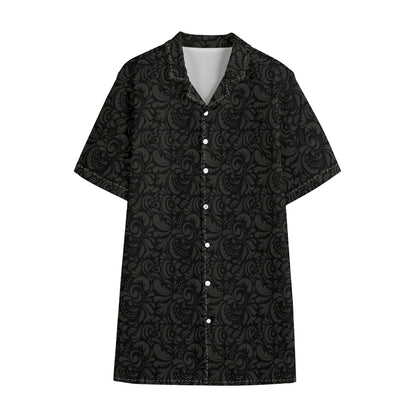 Black And Grey Western Floral Print Cotton Hawaiian Shirt