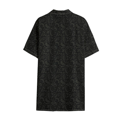 Black And Grey Western Floral Print Cotton Hawaiian Shirt