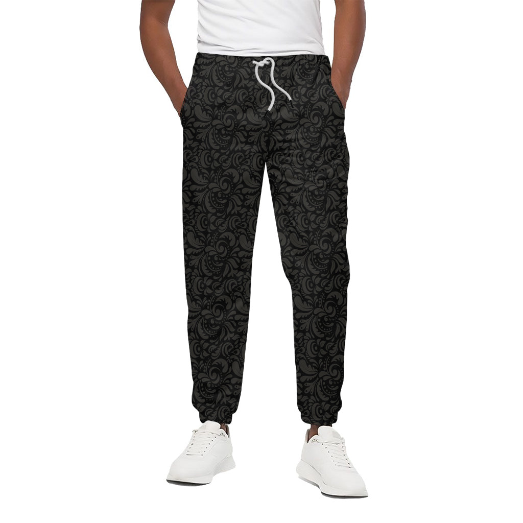 Black And Grey Western Floral Print Cotton Pants