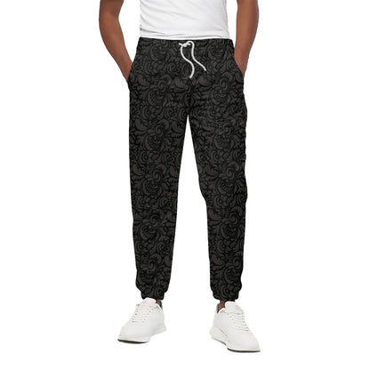 Black And Grey Western Floral Print Cotton Pants