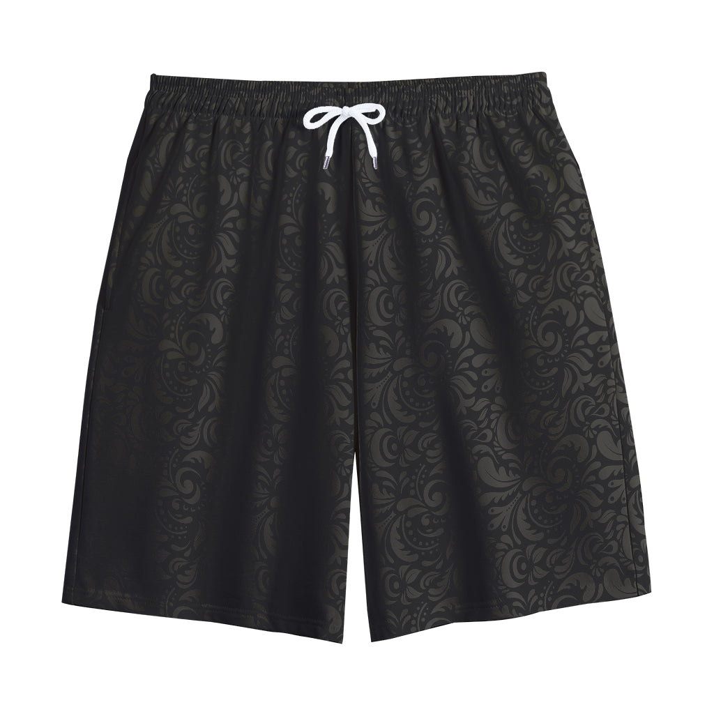 Black And Grey Western Floral Print Cotton Shorts