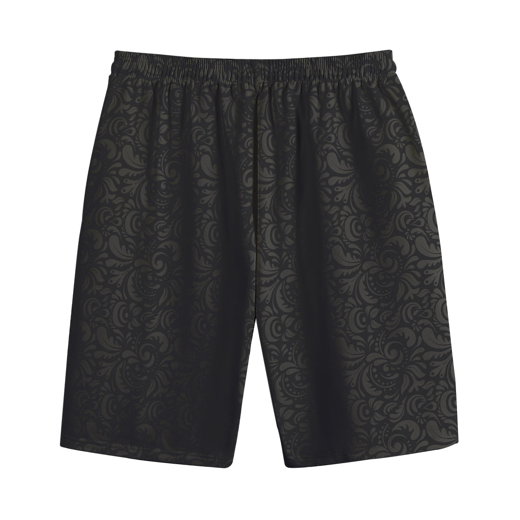 Black And Grey Western Floral Print Cotton Shorts