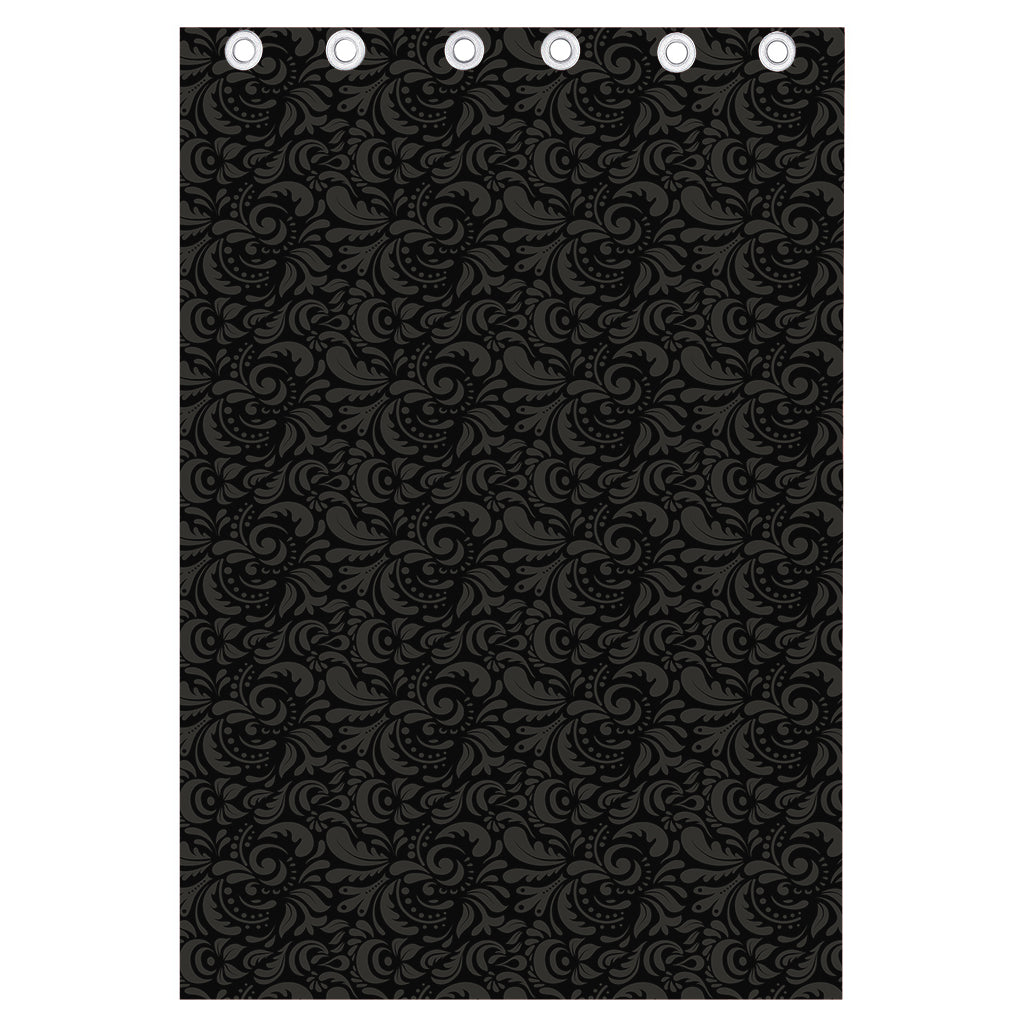 Black And Grey Western Floral Print Curtain