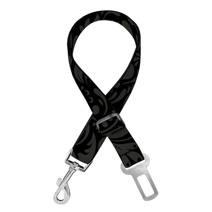 Black And Grey Western Floral Print Dog Seat Belt