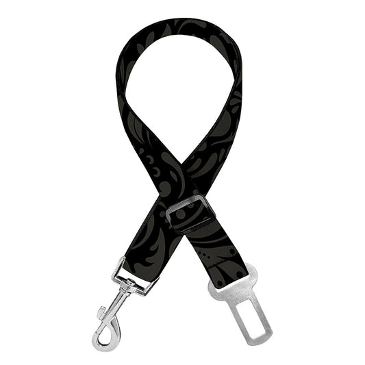 Black And Grey Western Floral Print Dog Seat Belt