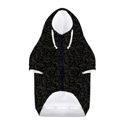Black And Grey Western Floral Print Dog Zip Up Hoodie