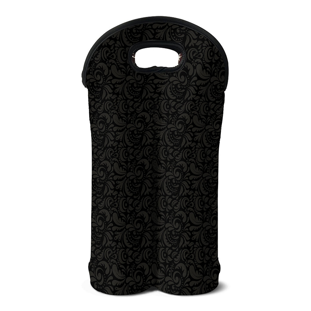 Black And Grey Western Floral Print Double Neoprene Wine Tote