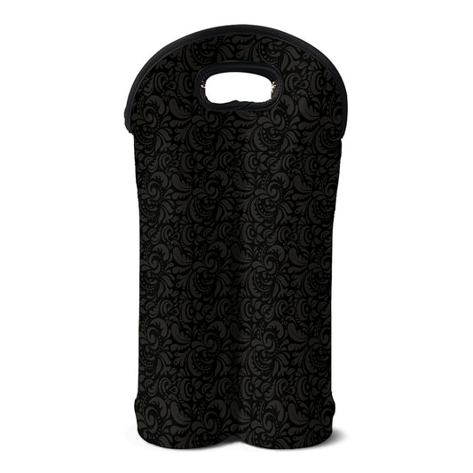Black And Grey Western Floral Print Double Neoprene Wine Tote