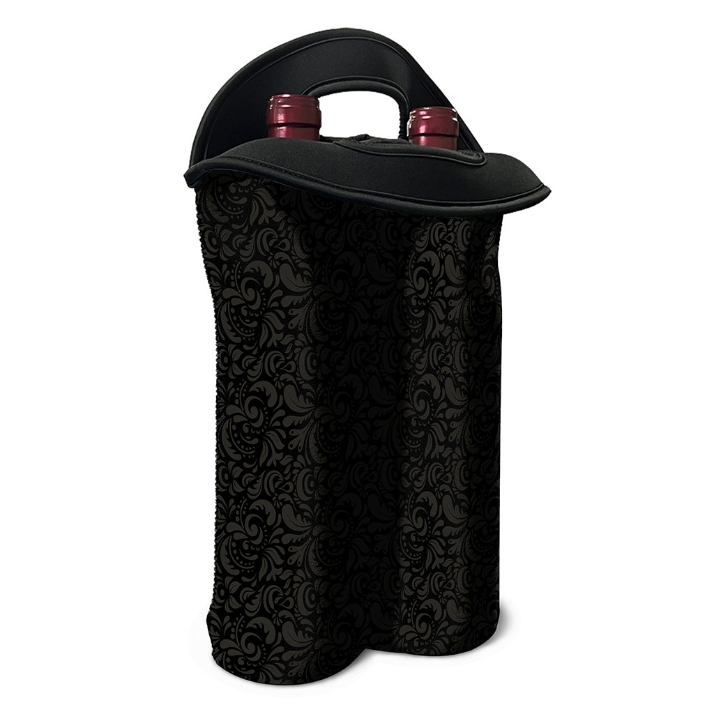 Black And Grey Western Floral Print Double Neoprene Wine Tote