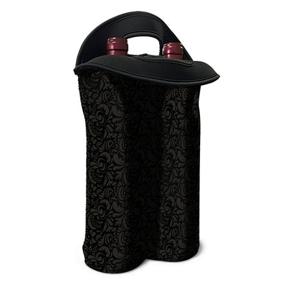 Black And Grey Western Floral Print Double Neoprene Wine Tote