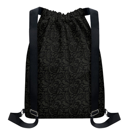 Black And Grey Western Floral Print Drawstring Backpack
