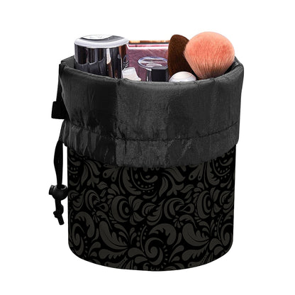 Black And Grey Western Floral Print Drawstring Makeup Bag