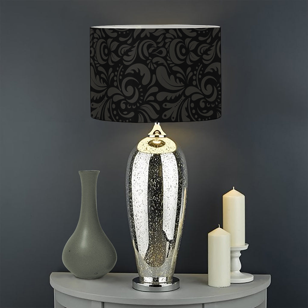 Black And Grey Western Floral Print Drum Lamp Shade