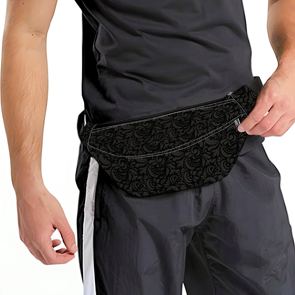 Black And Grey Western Floral Print Fanny Pack
