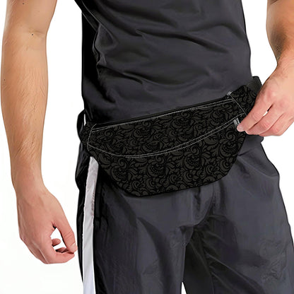 Black And Grey Western Floral Print Fanny Pack