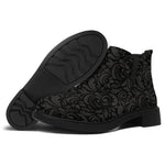 Black And Grey Western Floral Print Flat Ankle Boots