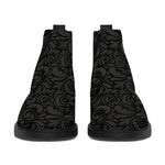 Black And Grey Western Floral Print Flat Ankle Boots