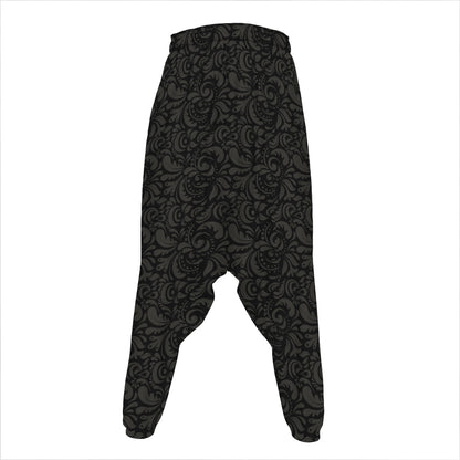 Black And Grey Western Floral Print Hammer Pants