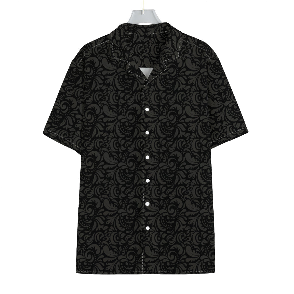 Black And Grey Western Floral Print Hawaiian Shirt