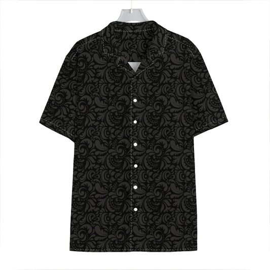 Black And Grey Western Floral Print Hawaiian Shirt