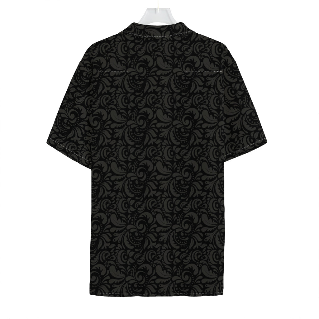 Black And Grey Western Floral Print Hawaiian Shirt