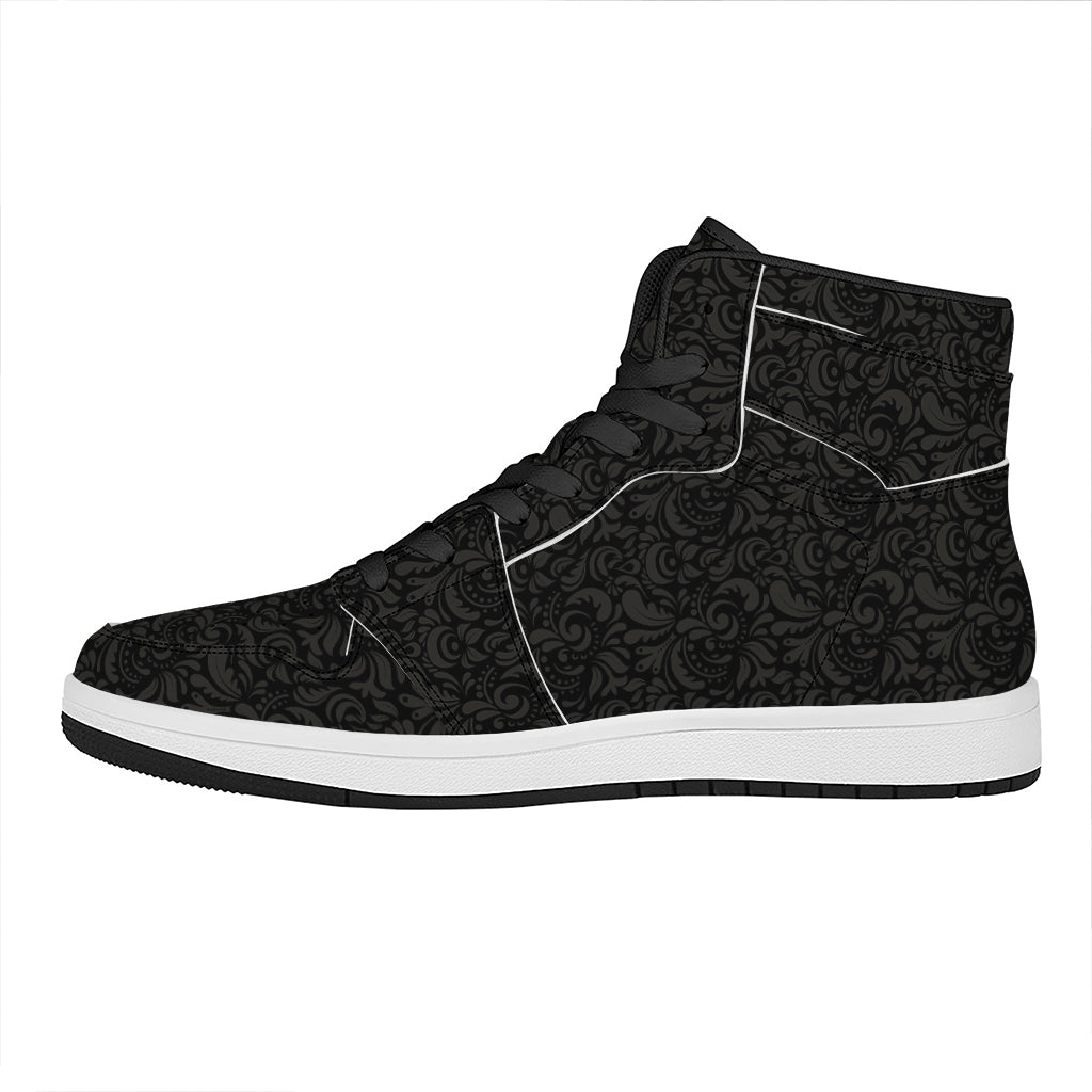 Black And Grey Western Floral Print High Top Leather Sneakers