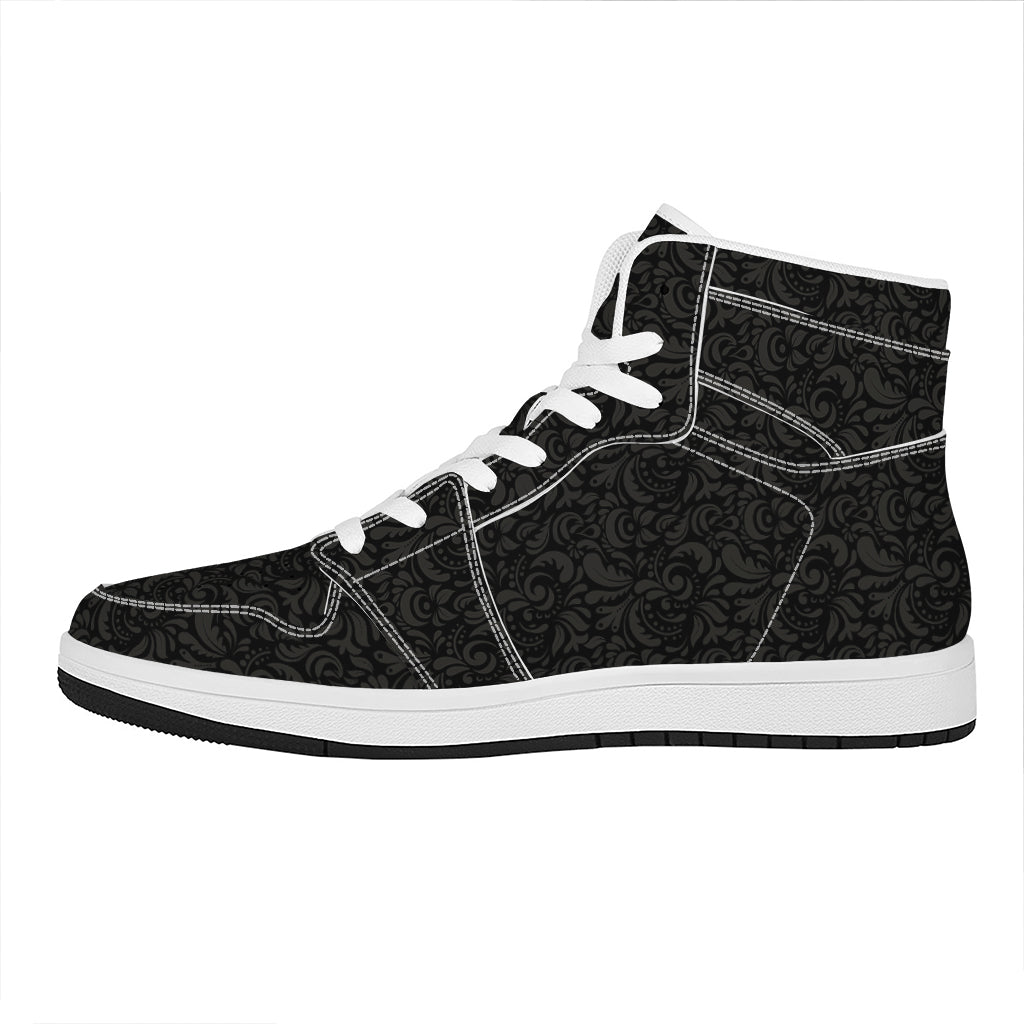 Black And Grey Western Floral Print High Top Leather Sneakers
