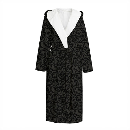 Black And Grey Western Floral Print Hooded Bathrobe