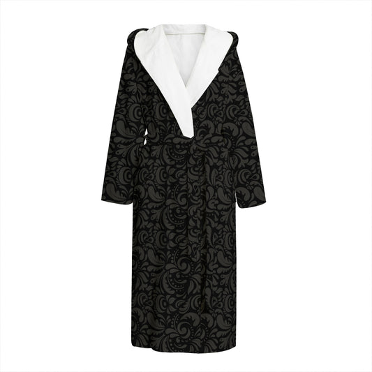 Black And Grey Western Floral Print Hooded Bathrobe