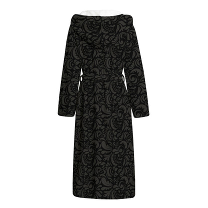 Black And Grey Western Floral Print Hooded Bathrobe