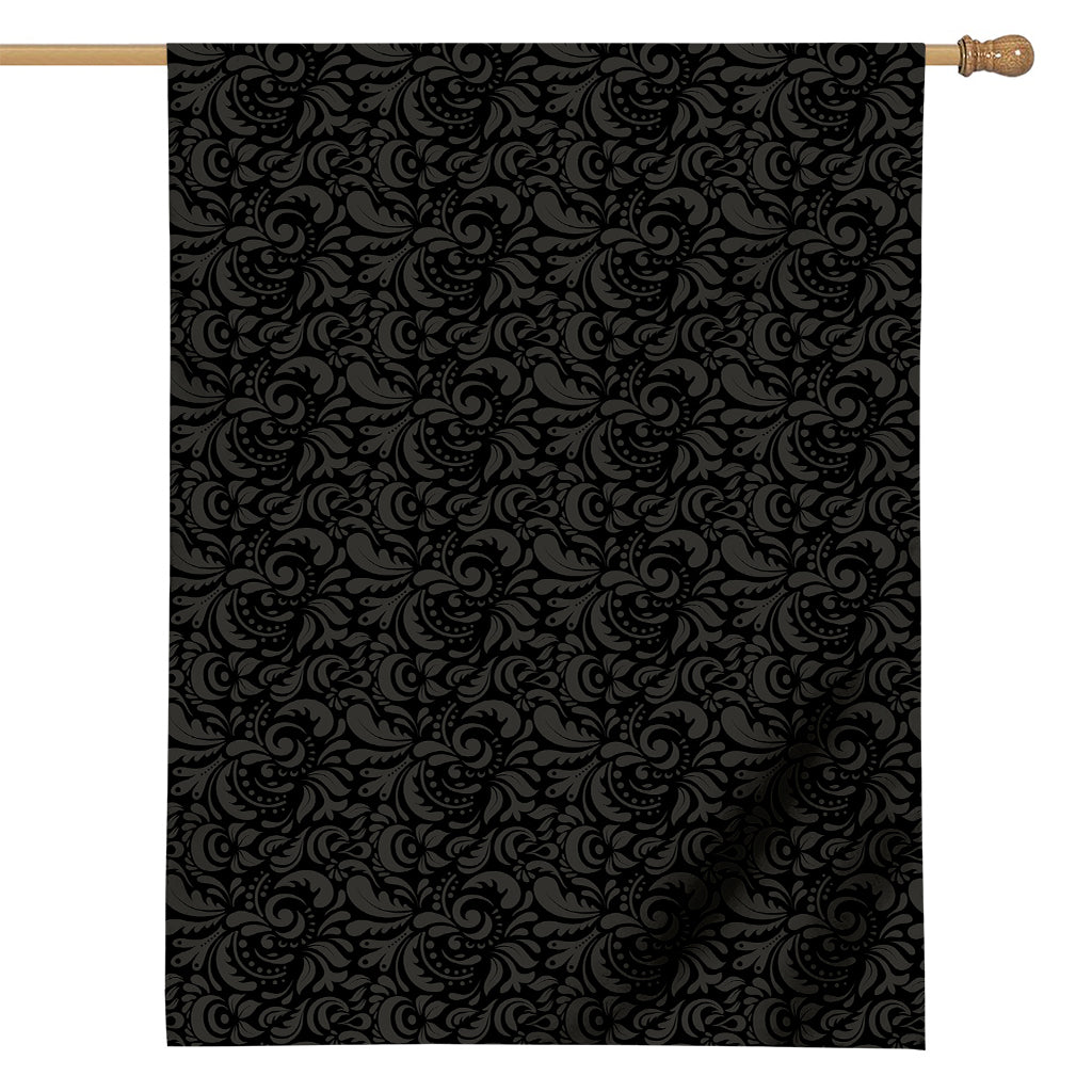 Black And Grey Western Floral Print House Flag