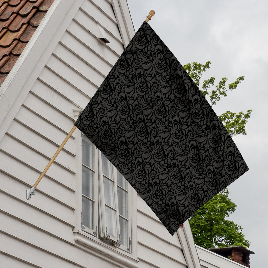 Black And Grey Western Floral Print House Flag