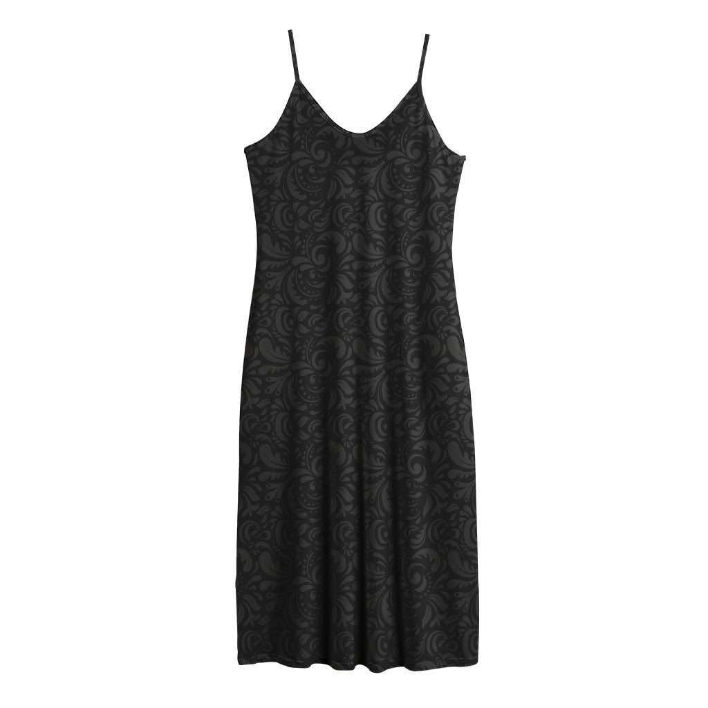 Black And Grey Western Floral Print Jersey Midi Cami Dress