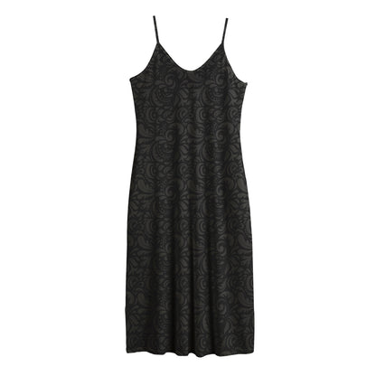 Black And Grey Western Floral Print Jersey Midi Cami Dress