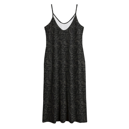 Black And Grey Western Floral Print Jersey Midi Cami Dress