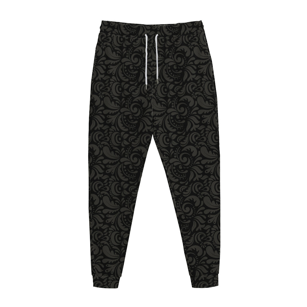 Black And Grey Western Floral Print Jogger Pants