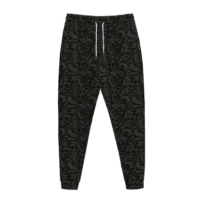 Black And Grey Western Floral Print Jogger Pants