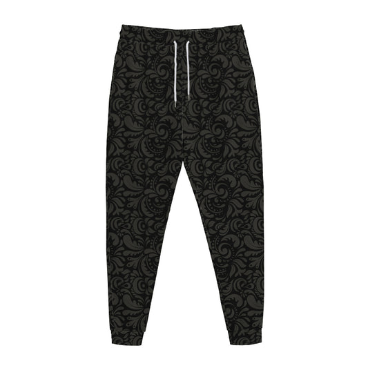 Black And Grey Western Floral Print Jogger Pants
