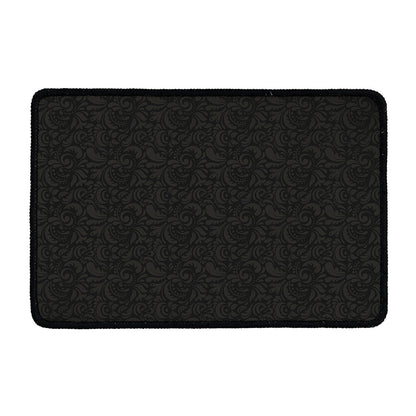 Black And Grey Western Floral Print Kitchen Mat